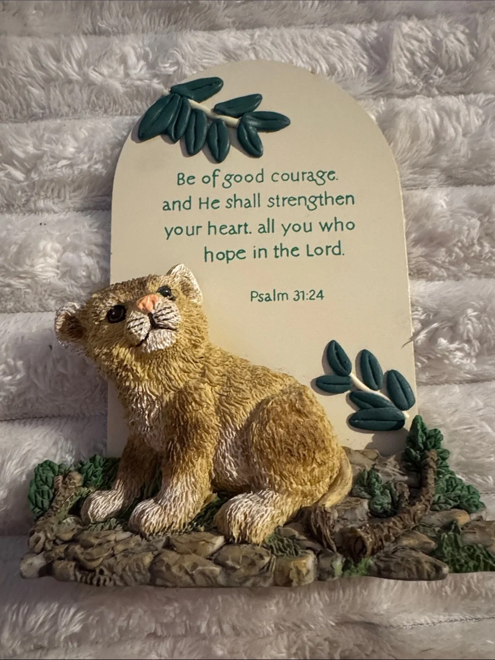 Psalm 31:24 Lion Cub Standing Plaque - Cream and Tan